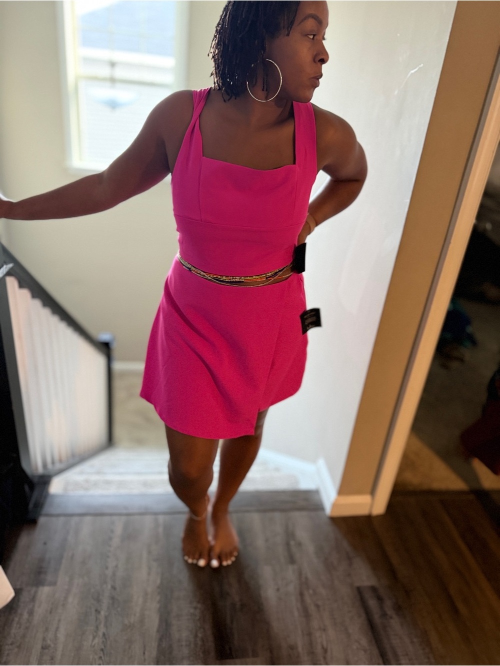 Lulu's Vibrant Fuchsia Square-Neck Mini Dress